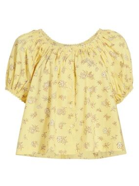 Doen Yellow Floral Tennessee Puff-Sleeve Top Size Medium
